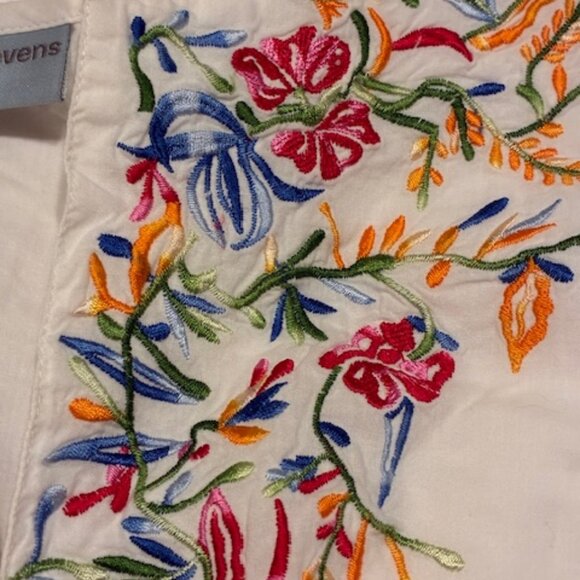 Valerie Stevens Women's 100% Cotton White Embroidered Peasant Boho Top Shirt XL - Picture 3 of 8